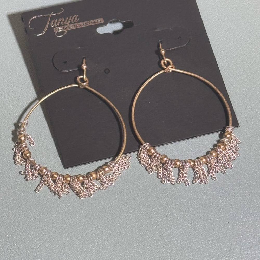Gold Hoop Earrings with Fringe 2 inch